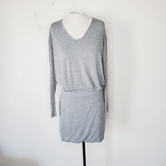 BANANA REPUBLIC Grey Jersey Long Sleeve V-Neck Stretch Dress - Picture 4 of 12